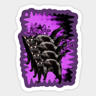 Psychedelic Black Cat Funny Purple Melty colorful background surreal collage Sticker